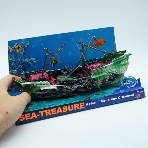 American Seahorse Pneumatic Fish Tank Decoration Aquarium Scenery Package Aerobic Toys Deep Sea Rotten Ship Sunk - Image 7