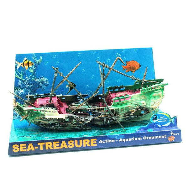 American Seahorse Pneumatic Fish Tank Decoration Aquarium Scenery Package Aerobic Toys Deep Sea Rotten Ship Sunk - Image 4